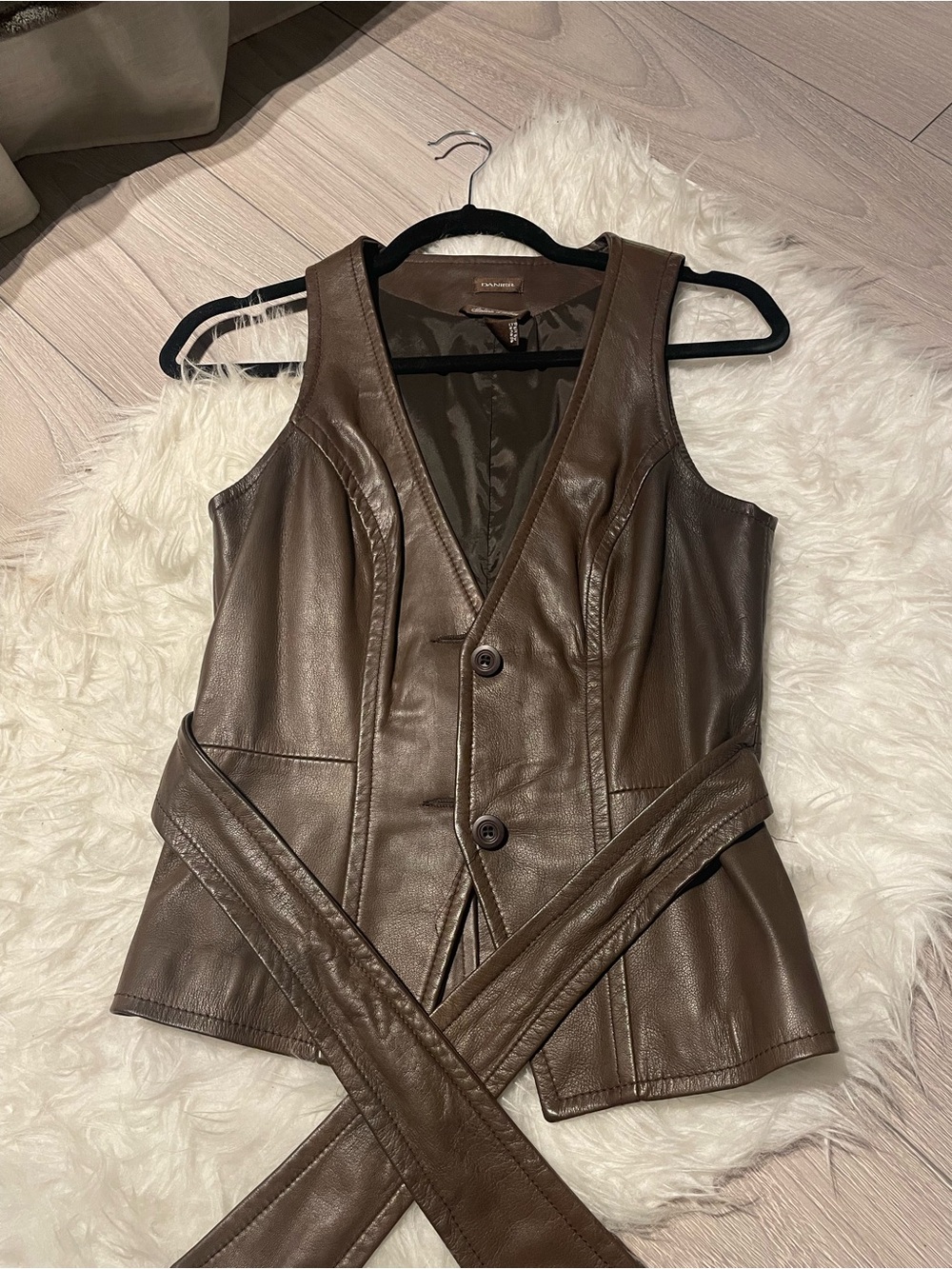 Danier Brown Leather Waist-Tie Vest